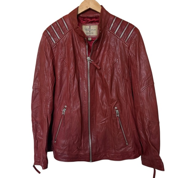 VTG! Wilsons Leather Women’s 2X Red Cafe Racer Motorcycle Jacket Zipper Accents - Picture 2 of 11